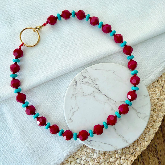 COLLAR ORIA ROJO Y TURQUESA