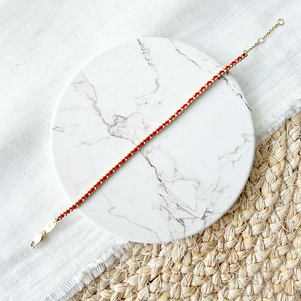 P0722 PULSERA PLATA TRENZADA ROJA
